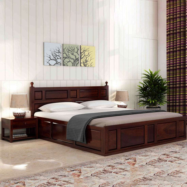 Krispy Sheesham Wood King Size Bed In Walnut FinishWith Box Storage (72 x 78 inches)