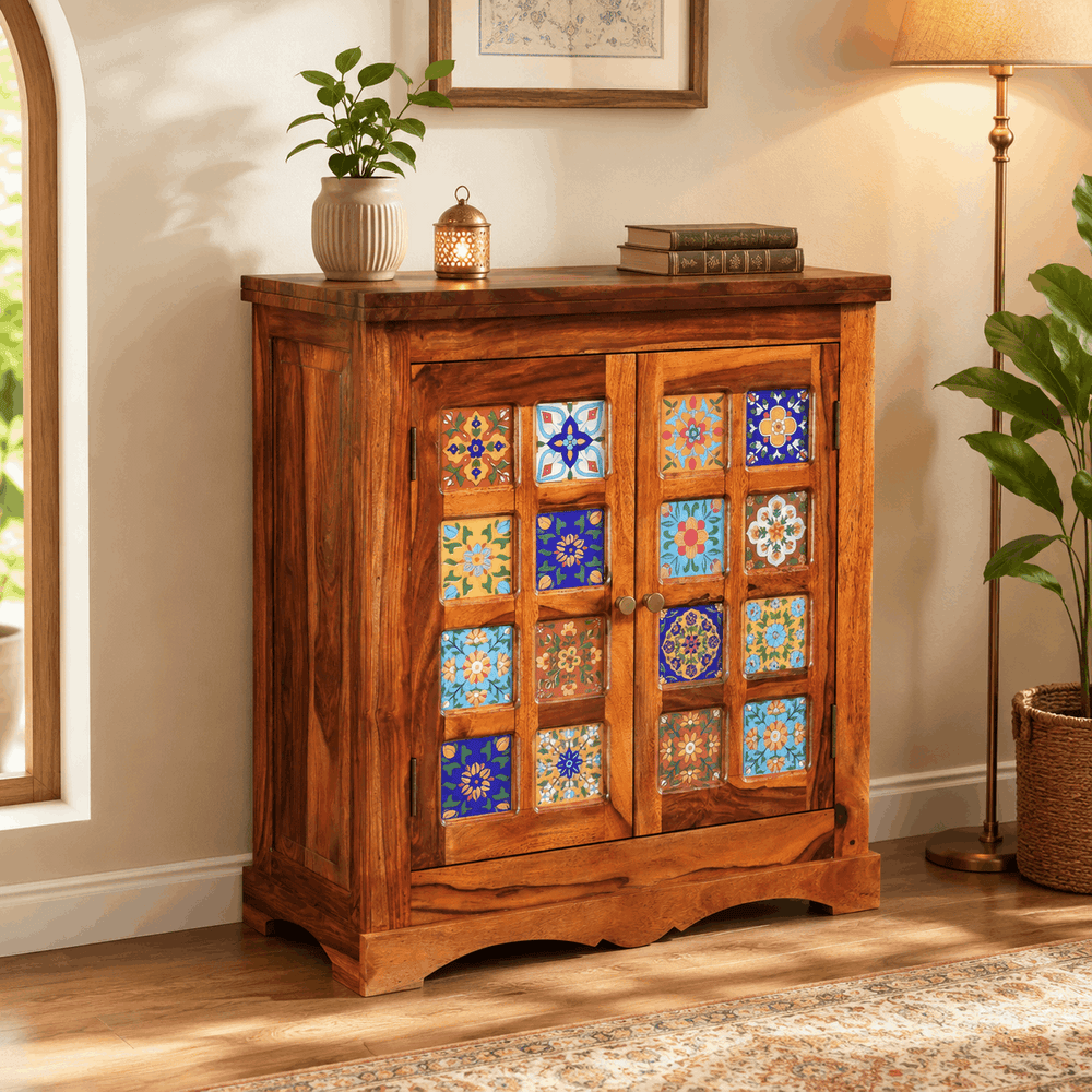 Rangrez Sheesham Wood Cabinet In Honey Oak Finish