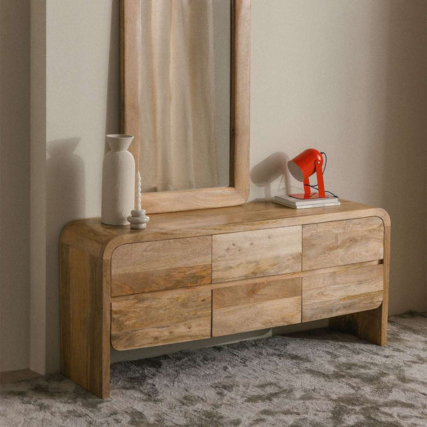 Stigen Solid Mango Wood Sideboard with 6 Drawers in Natural Finish