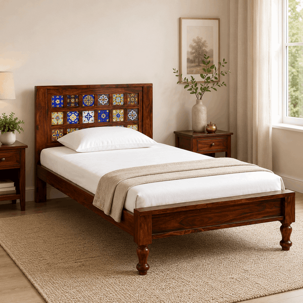 Rangrez Sheesham Wood Single Bed In Honey Oak Finish (36 - 78 inch Mattress Size)