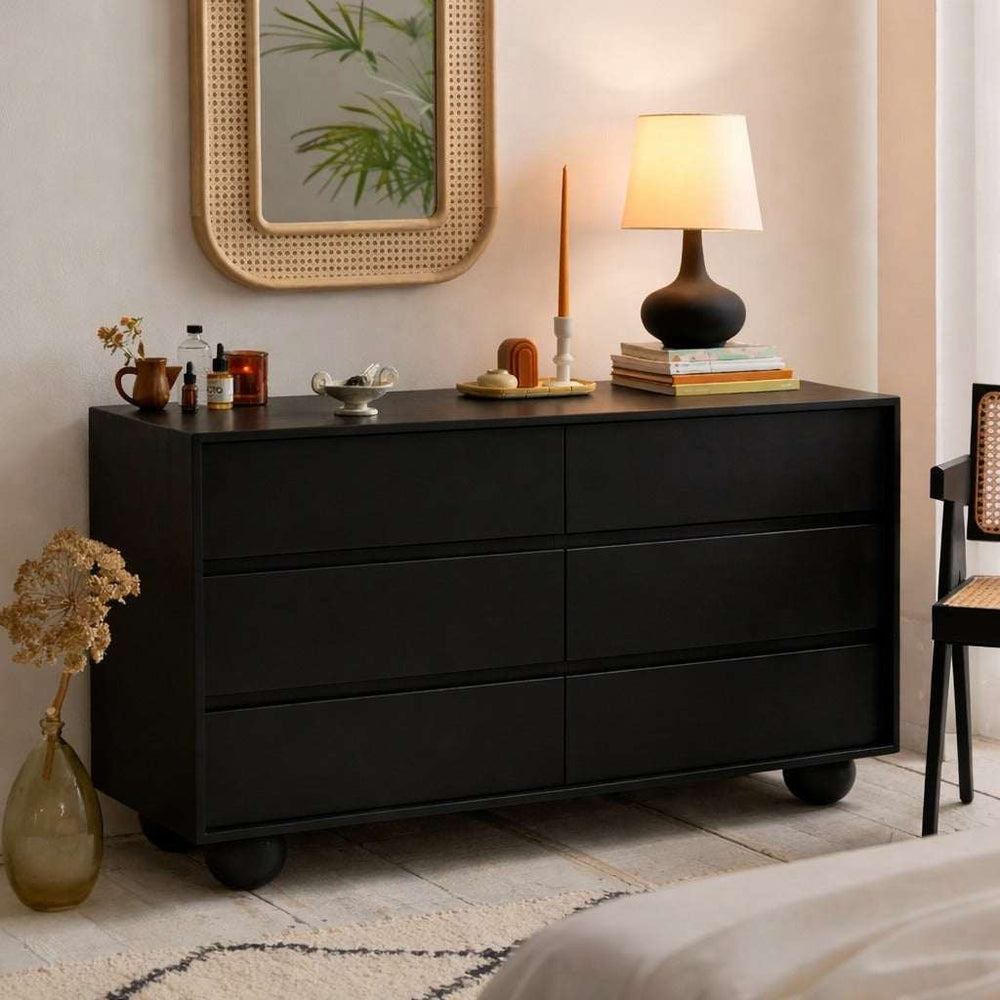 Mahe Solid Wood Chest Of 6 Drawers In Matte Black Finish