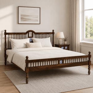 Nilaya Sheesham Wood Queen Size Bed In Provincial teak Finish (60 - 78 inch Mattress Size)