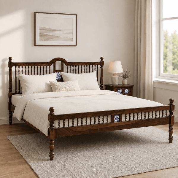 Nilaya Sheesham Wood Queen Size Bed In Provincial teak Finish (60 - 78 inch Mattress Size)