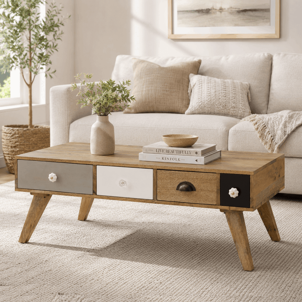 Herman Solid Wood Coffee Table In Natural Finish By Bohemiana