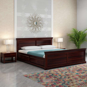 Hearti Sheesham Wood Queen Size Bed In Walnut FinishWith Box Storage (60 x 78 inches)