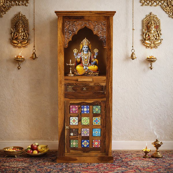 Jidi Sheesham Wood Prayer Unit in Teak Finish