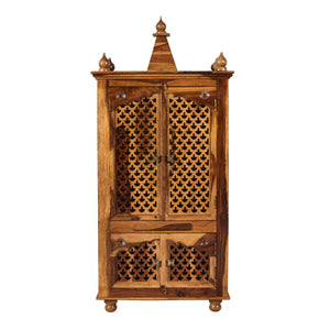 ium Sheesham Wood Prayer Unit in Teak Finish