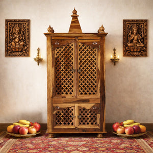 ium Sheesham Wood Prayer Unit in Teak Finish