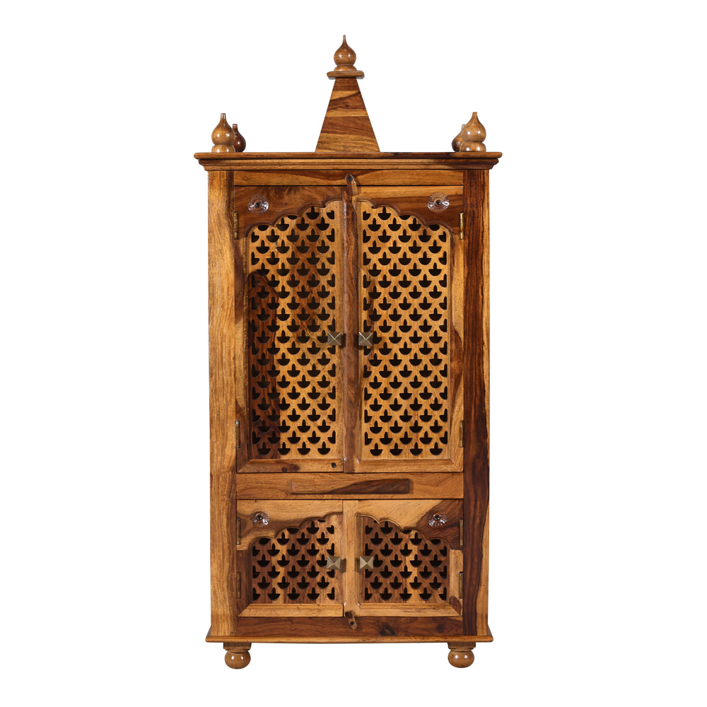 ium Sheesham Wood Prayer Unit in Teak Finish