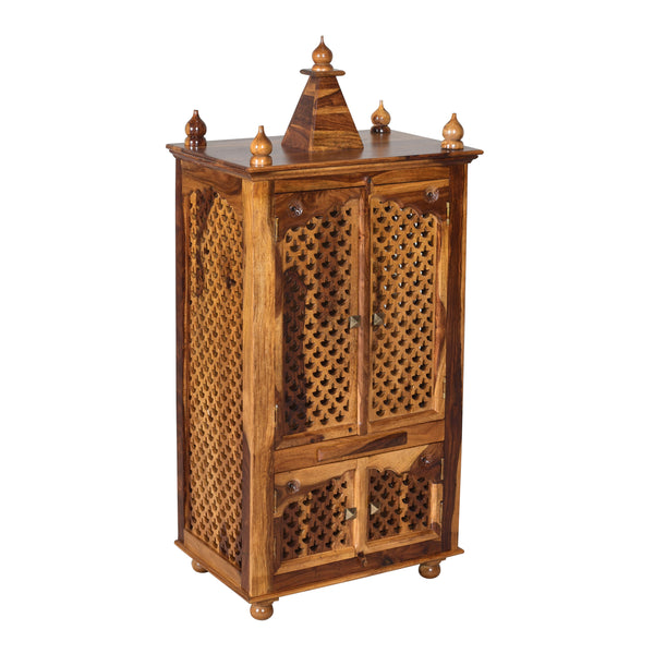 ium Sheesham Wood Prayer Unit in Teak Finish