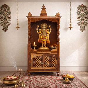 Phiv Sheesham Wood Prayer Unit in Teak Finish