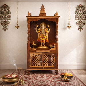 Phiv Sheesham Wood Prayer Unit in Teak Finish