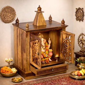 Jam Sheesham Wood Prayer Unit in Teak Finish