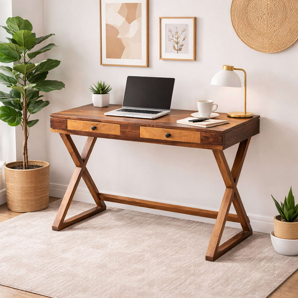 lipo Sheesham Wood Study Table in Teak Finish