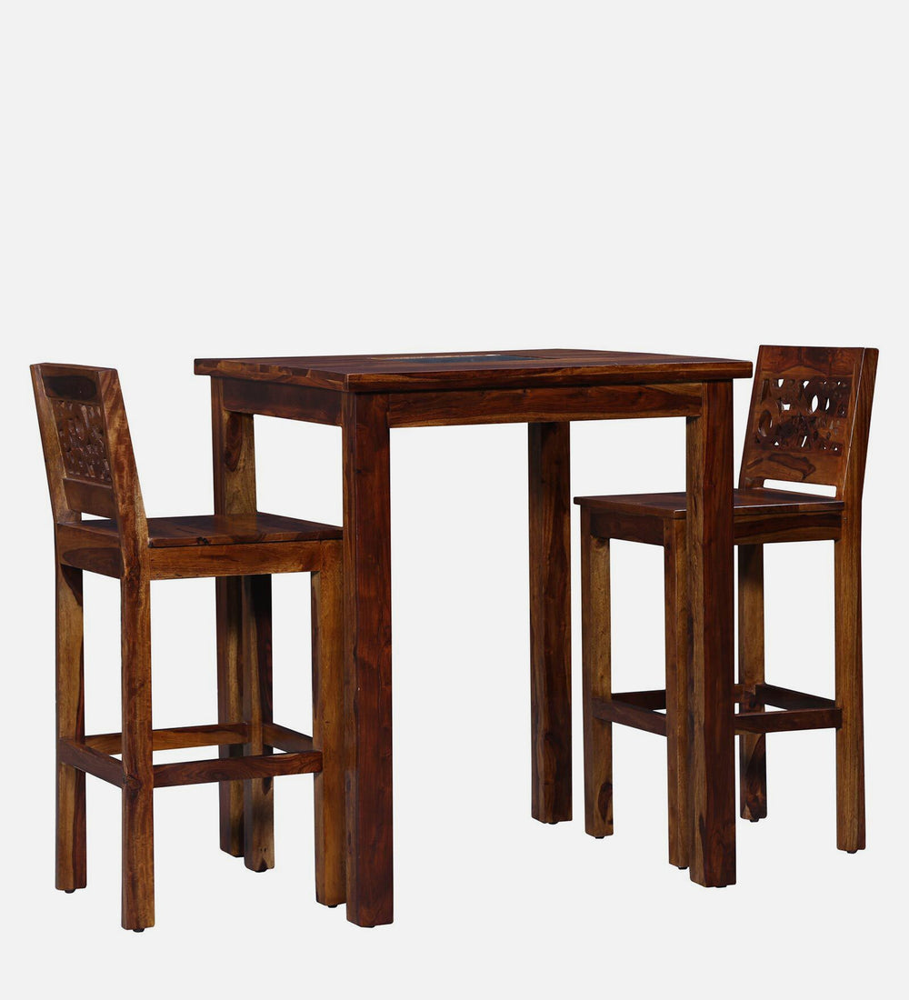 Lifty  Sheesham Wood Bar Table Set in Provincial Teak Finish With 2 Chairs
