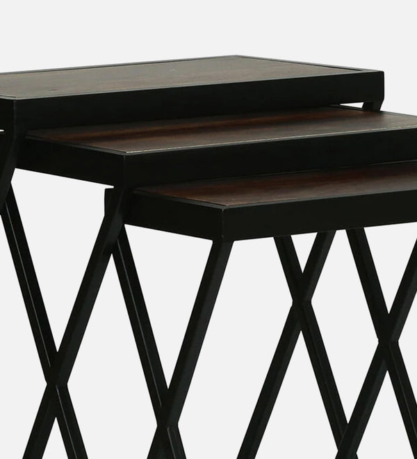 Nugent Sheesham Wood Nest Of Tables In Honey Oak Finish