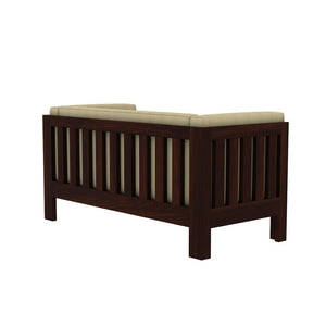 Prashiv 2+1+1 Seater Wooden Sofa (Creame Colour, Walnut Finish)