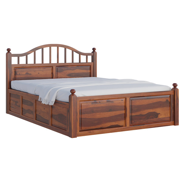 Syan Sheesham Wood Queen Size Bed In Honey Oak Finish With Hydraulic Storage (60 x 78 inches)
