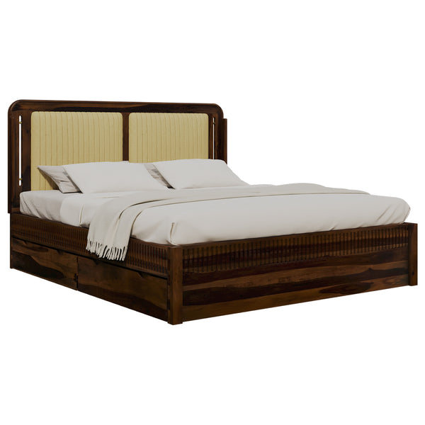 Lotus Sheesham Wood King Size Bed In Provincial Teak Finish With Drawer Storage (72 x 78 inches)
