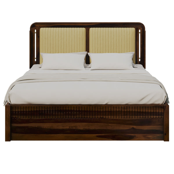 Lotus Sheesham Wood Queen Size Bed In Provincial Teak Finish With Drawer Storage (60 x 78 inches)