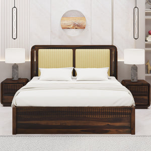 Lotus Sheesham Wood King Size Bed In Provincial Teak Finish With Drawer Storage (72 x 78 inches)