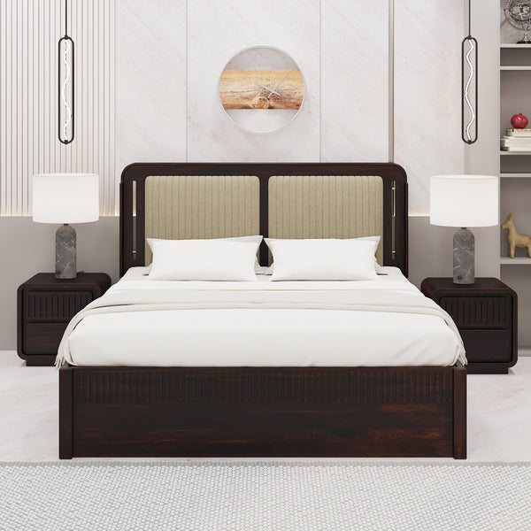 Lotus Sheesham Wood Queen Size Bed In Walnut FinishWith Drawer Storage (60 x 78 inches)
