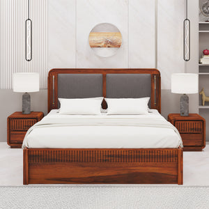 Lotus Sheesham Wood King Size Bed In Honey Oak Finish With Box Storage (72 x 78 inches)