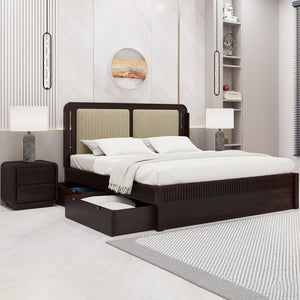Lotus Sheesham Wood Queen Size Bed In Walnut FinishWith Drawer Storage (60 x 78 inches)