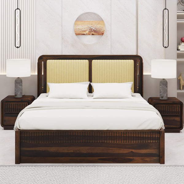 Lotus Sheesham Wood Queen Size Bed In Provincial Teak Finish With Drawer Storage (60 x 78 inches)