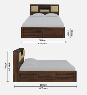 Kambry Sheesham Wood Queen Size Bed In Provincial Teak Finish With Headboard & Box Storage (60 x 78 inches)