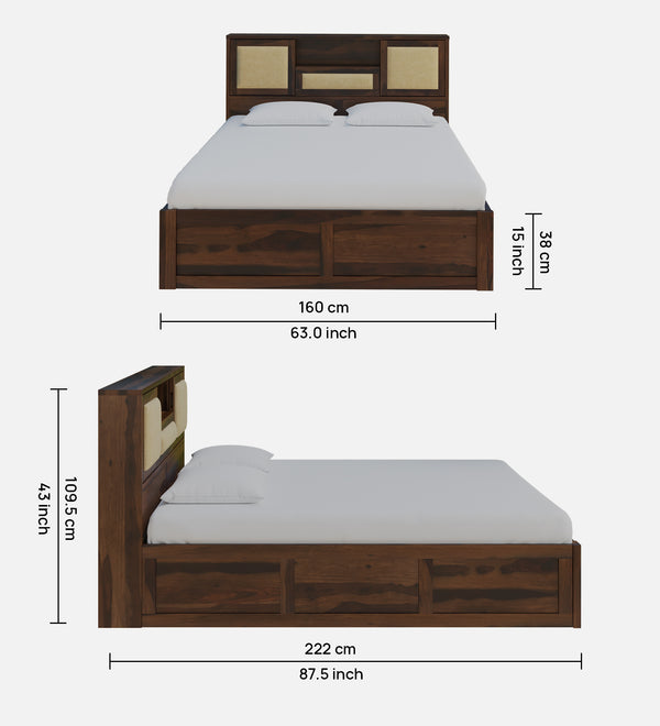 Kambry Sheesham Wood Queen Size Bed In Provincial Teak Finish With Headboard & Box Storage (60 x 78 inches)