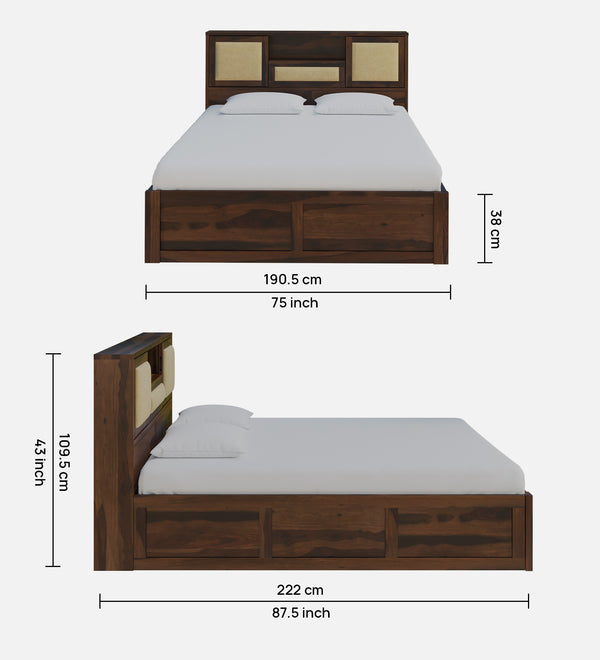 Kambry Sheesham Wood King Size Bed In Provincial Teak Finish With Headboard & Box Storage (72 x 78 inches)