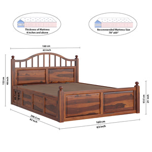 Syan Sheesham Wood Queen Size Bed In Honey Oak Finish With Hydraulic Storage (60 x 78 inches)