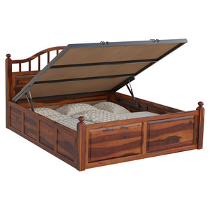Syan Sheesham Wood Queen Size Bed In Honey Oak Finish With Hydraulic Storage (60 x 78 inches)