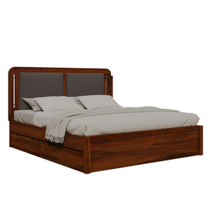 Lotus Sheesham Wood King Size Bed In Honey Oak Finish With Box Storage (72 x 78 inches)