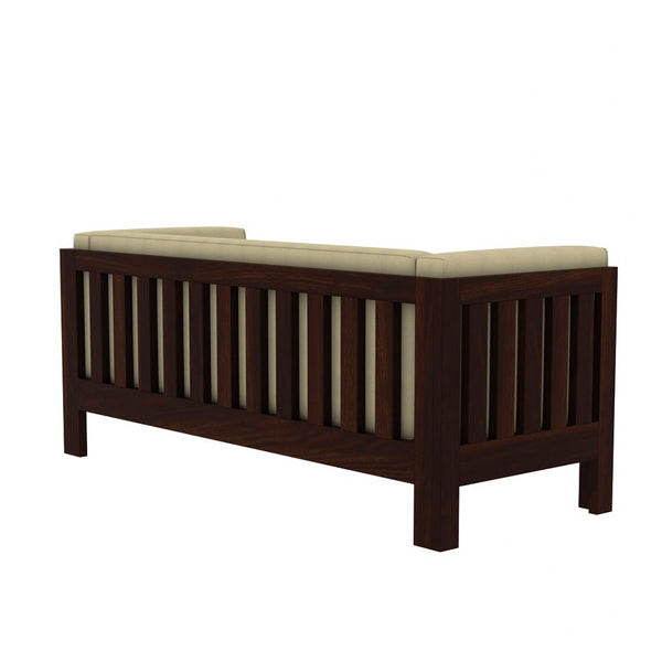 Prashiv 3 Seater Wooden Sofa (Creame Colour, Walnut Finish)