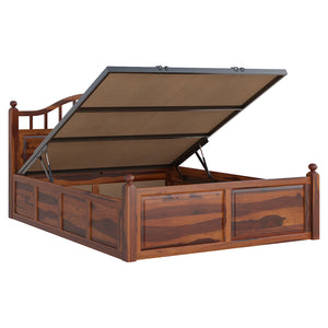 Syan Sheesham Wood Queen Size Bed In Honey Oak Finish With Hydraulic Storage (60 x 78 inches)