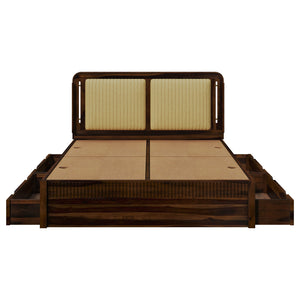 Lotus Sheesham Wood King Size Bed In Provincial Teak Finish With Drawer Storage (72 x 78 inches)