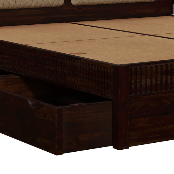 Lotus Sheesham Wood Queen Size Bed In Walnut FinishWith Drawer Storage (60 x 78 inches)