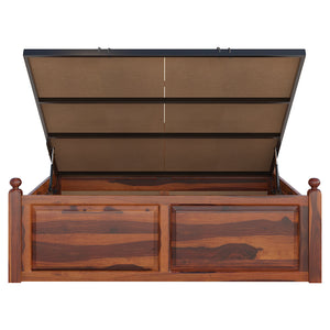 Syan Sheesham Wood Queen Size Bed In Honey Oak Finish With Hydraulic Storage (60 x 78 inches)