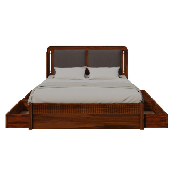 Lotus Sheesham Wood King Size Bed In Honey Oak Finish With Box Storage (72 x 78 inches)