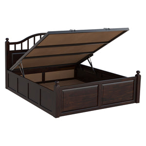 Syan Sheesham Wood Queen Size Bed In Walnut Finish With Hydraulic Storage (60 x 78 inches)