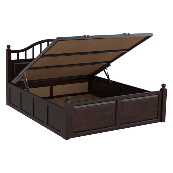 Syan Sheesham Wood Queen Size Bed In Walnut Finish With Hydraulic Storage (60 x 78 inches)