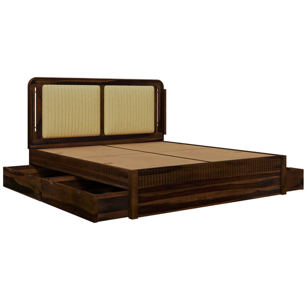 Lotus Sheesham Wood King Size Bed In Provincial Teak Finish With Drawer Storage (72 x 78 inches)