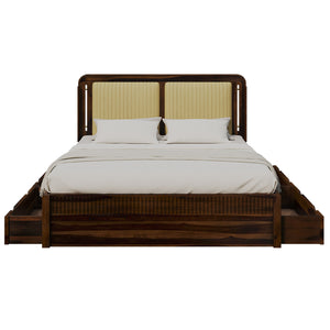 Lotus Sheesham Wood Queen Size Bed In Provincial Teak Finish With Drawer Storage (60 x 78 inches)