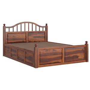 Syan Sheesham Wood Queen Size Bed In Honey Oak Finish With Hydraulic Storage (60 x 78 inches)