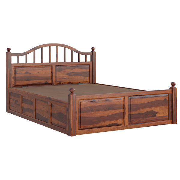 Syan Sheesham Wood Queen Size Bed In Honey Oak Finish With Hydraulic Storage (60 x 78 inches)