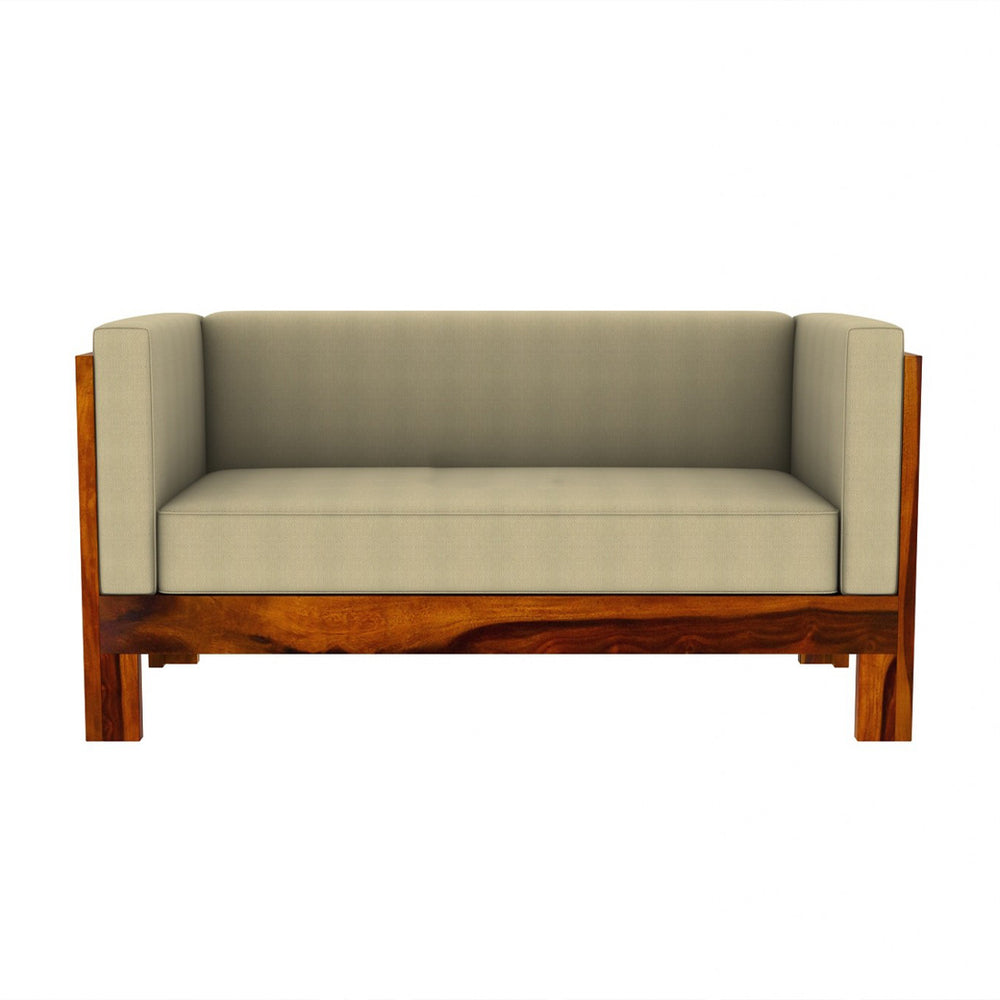 Prashiv 2 Seater Wooden Sofa (Creame Colour, Honey Finish)