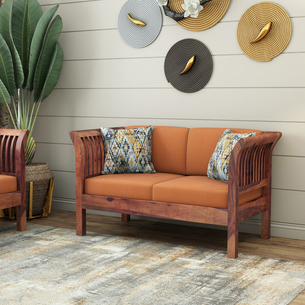 Haveli 3+2 Seater Wooden Sofa (Orange Colour, Teak Finish)