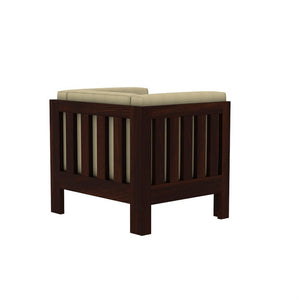 Prashiv 3+1+1 Seater Wooden Sofa (Creame Colour, Walnut Finish)